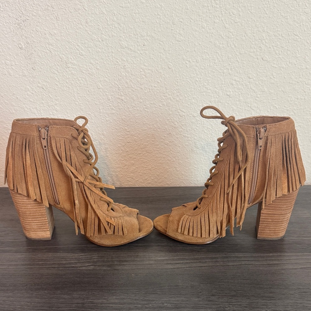 Giani Bernini Tan Lace-Up Fringe Boots - Picture 2 of 6